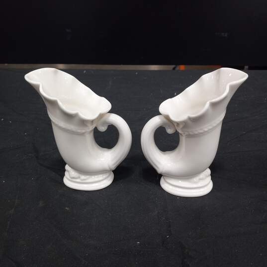 Set of 2 Small Lenox Ivory Colored Cornucopia Vases image number 4