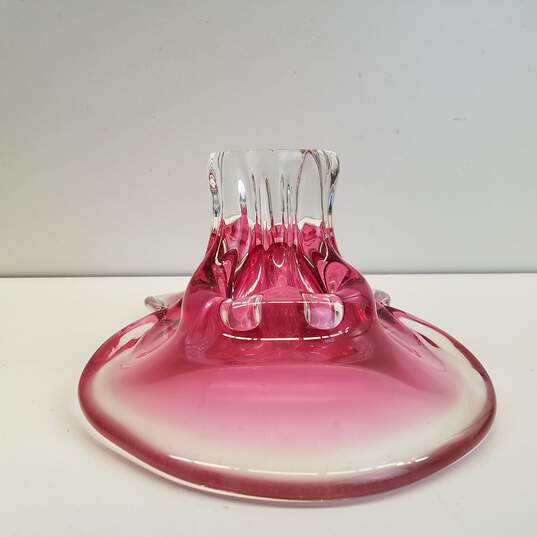 Art Glass Hand Crafted Table Top Centerpiece Pink Art Vase image number 4