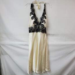 White House Black Market Silk Halter Midi Dress Ivory/Black Lace Women's 10 NWT