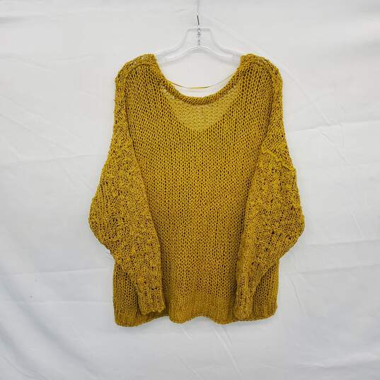 Free People Gold Cotton Blend Open Knit Pullover Sweater WM Size M NWT image number 2