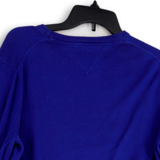 Womens Blue Knitted Long Sleeve Crew Neck Tight Pullover Sweater Size S image number 4