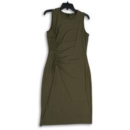 Ann Taylor Womens Brown Round Neck Sleeveless Ruched Sheath Dress Size Small