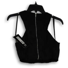 Womens Black Round Neck Sleeveless Back Zip Racerback Crop Top Size 4 alternative image