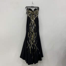 NWT Womens Black Gold Sequin Strapless Trumpet Flare Maxi Dress Size 5 alternative image