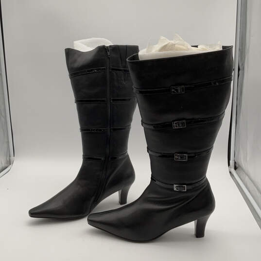 NIB Womens Walker 133314 Black Leather Pointed Toe Knee High Boots Size 11 image number 4