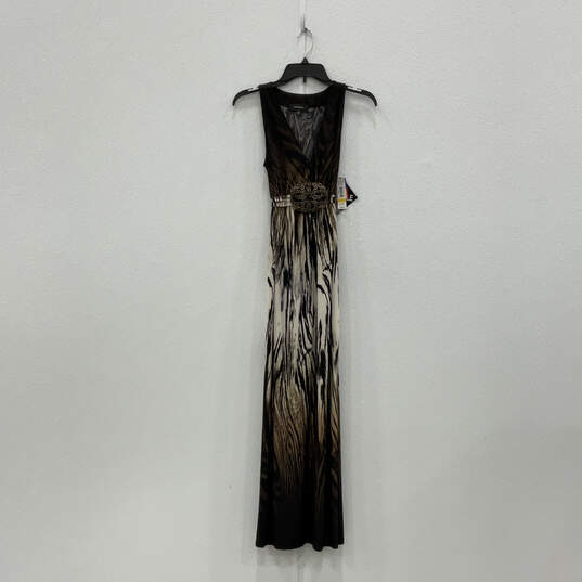 NWT Womens Brown Beige Printed Sleeveless Tie Waist V-Neck Maxi Dress Sz M image number 1