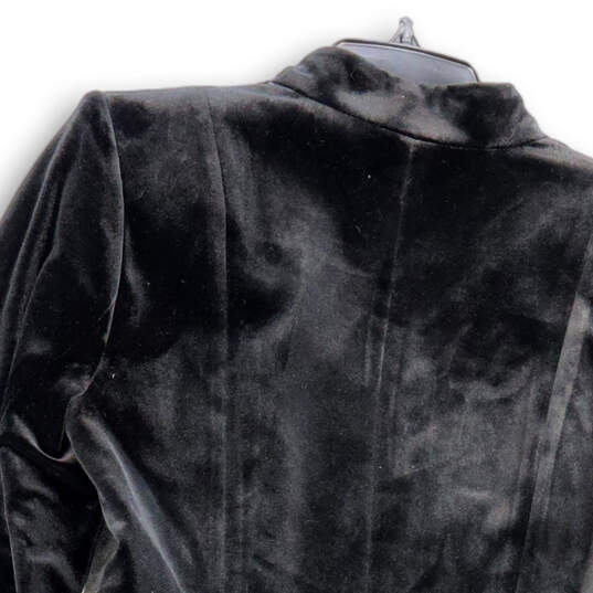 Womens Black Velvet Long Sleeve Pockets Single Breasted Blazer Size 4 image number 4