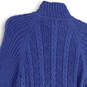 Womens Blue Knitted Long Sleeve Mock Neck Full-Zip Cardigan Sweater Size L image number 4