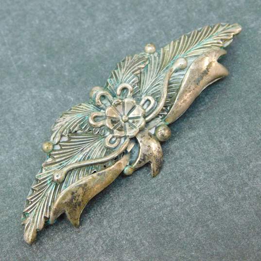 Signed Peterson Johnson Navajo 925 Southwestern Flower Feathers Ribbon & Granulated Brooch 5.6g image number 1