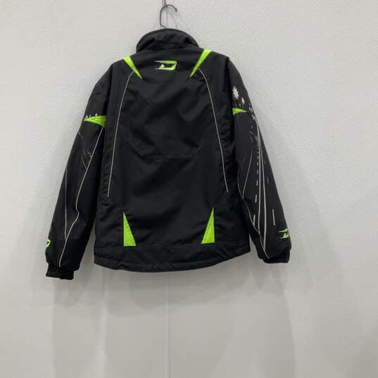 Mens Black Green Long Sleeve Mock Neck Full-Zip Racing Jacket Coat Size M image number 2