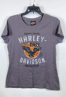 NWT Harley Davidson Womens Gray Graphic Print Short Sleeve Pullover T Shirt Sz M