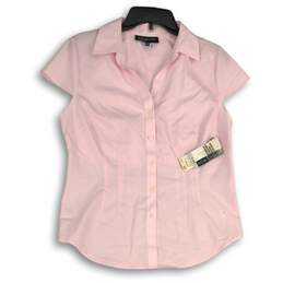 NWT Jones New York Womens Pink Collared Cap Sleeve Button-Up Shirt Size M