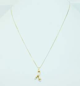 14K Gold Diamond Accent & Pearl Pendant Necklace 1.4g
