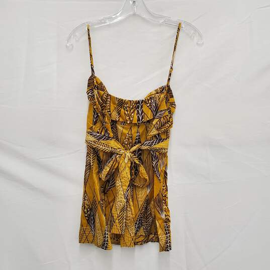NWT BCBGMaxazria WM's Cotton Woven Yellow Floral Summer Top Size L image number 1