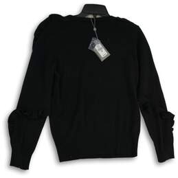 NWT Neiman Marcus Womens Black Ruffle Trim Long Sleeve Pullover Sweater Size M alternative image