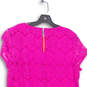 Womens Pink Lace Design Short Sleeve Round Neck Mini Dress Size 12 image number 4