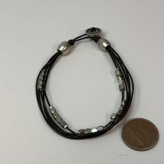 Designer Fossil Silver-Tone Leather Cord Multi Strand Beaded Wrap Bracelet image number 2