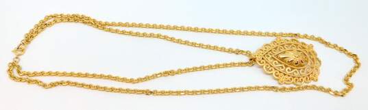 Vintage Crown Trifari Gold Tone Pendant On Double Strand Necklace 72.3g image number 4