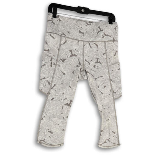 Womens Gray White High Waist Pockets Stretch Pull-On Capri Leggings Size M image number 1