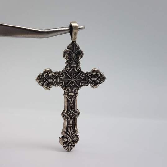 Sterling Silver Garnet Modernist Brooch Detailed Cross Pendant Bundle 2pcs 14.7g image number 5