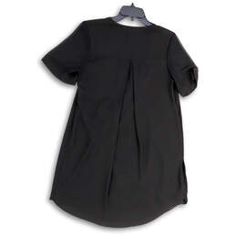 NWT Womens Black Short Sleeve Pleated Front Knee Length Sheath Dress Size 4 alternative image