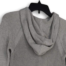 Womens Gray Knitted Long Sleeve Hi-Low Hem Hooded Full-Zip Sweater Size XS