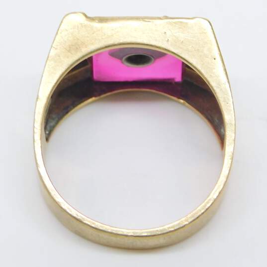 Men's Vintage 10K Yellow Gold 0.02 CT Diamond Ruby Square Ring 7.5g image number 4