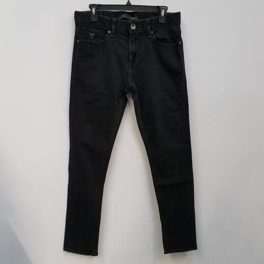 Mens Black Dark Wash Stretch Pockets Slim Fit Denim Tapered Jeans Sz 30x30 image number 1
