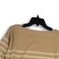 NWT Womens Beige White Striped Long Sleeve Round Neck Pullover T-Shirt Sz S image number 4