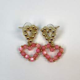 Designer Kendra Scott Gold-Tone Pink Stone Heart Fashionable Drop Earrings alternative image