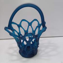 Cobalt Blue Lattice Glass Basket Figurine