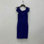 Womens Blue Split Cap Sleeve Boat Neck Back Zip Bodycon Dress Size 6 image number 1