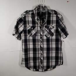 Mens Plaid Chest Pockets Short Sleeve Collared Button-Up Shirt Size Large
