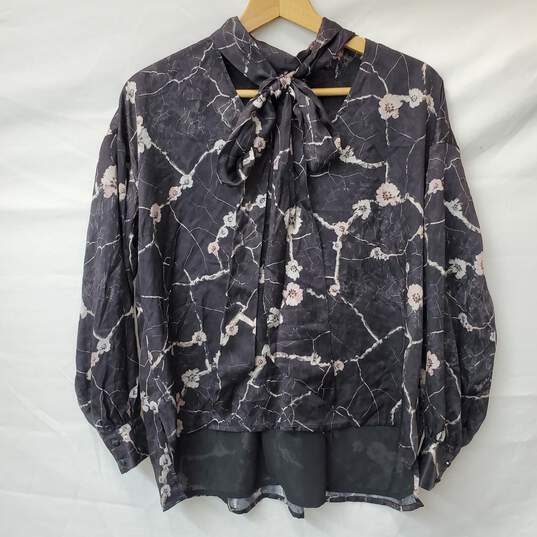NWT ALL SAINTS Cesey Hope Top Silk Blend Layered Floral Black Size 4 Pussybow image number 1