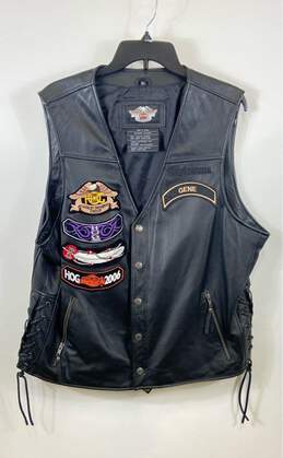 Harley Davidson Men Black Patch Leather Vest Jacket XL