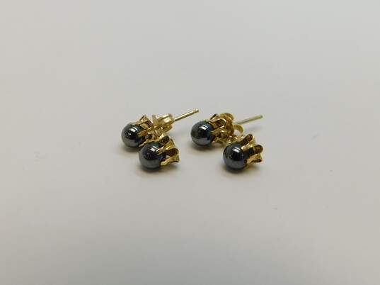 14K Yellow Gold Hematite Ball Drop Earrings 1.5g image number 3