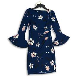 Womens Multicolor Floral Boat Neck Bell Sleeve Knee Length Sheath Dress Size 2