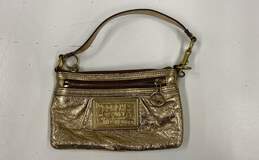 Coach Poppy Leather Small Wristlet Handbag Gold Metallic