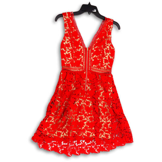 Womens Red Lace V-Neck Sleeveless Back Zip Fit & Flare Dress Size Small image number 2