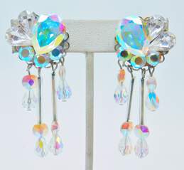 Eva K Designs Aurora Borealis & Icy Rhinestone Silver Tone Dangle Earrings 19.5g