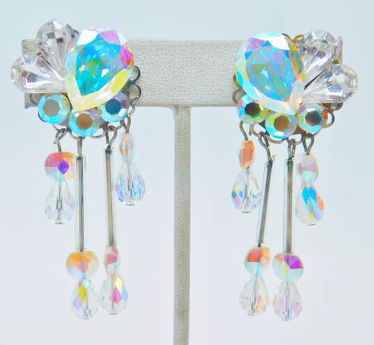 Eva K Designs Aurora Borealis & Icy Rhinestone Silver Tone Dangle Earrings 19.5g image number 1