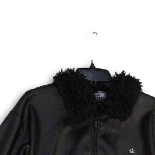 NWT Womens Black Long Sleeve Pockets Full-Zip Leather Jacket Size Medium image number 3