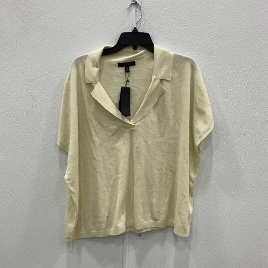 NWT Womens Beige V Neck Short Sleeve Collared Pullover T-Shirt Size XXL image number 1