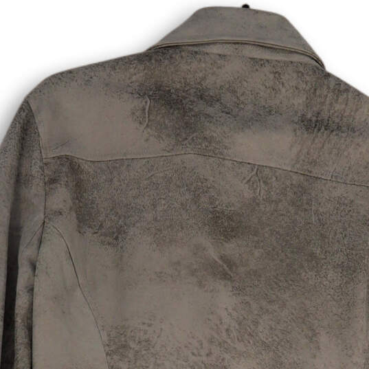 Womens Gray Collared Faux Suede Long Sleeve Full-Zip Motorcycle Jacket Sz L image number 4
