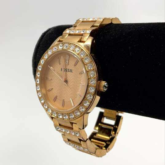 Designer Fossil Gold-Tone Rhinestone Stainless Steel Analog Wristwatch image number 1