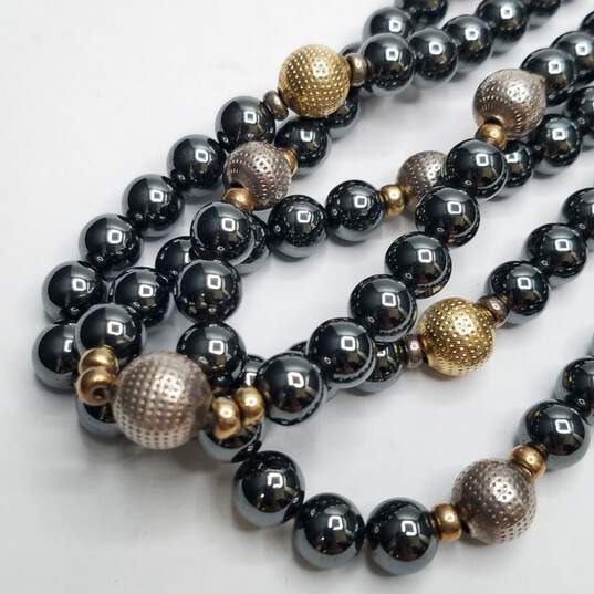 Gold Filled Hematite Triple Strand Beaded Necklace 206.7g image number 4
