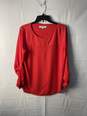Loft Womens Red Crew Neck Tab Sleeve Blouse Size M image number 1