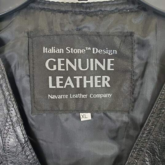Italian Stone Men Black Leather Vest SZ XL image number 2