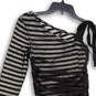 Womens Black White Striped Ruched Mesh Overlay Bodycon Dress Size Small image number 3