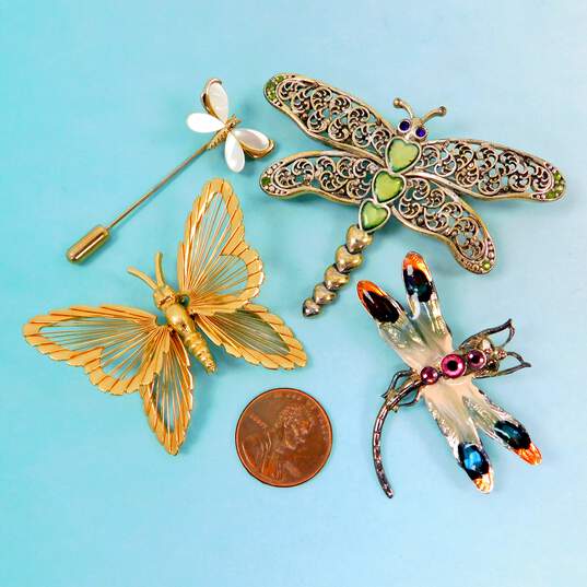 Mixed Metals Enamel & Rhinestone Butterfly & Dragonfly Brooches image number 1